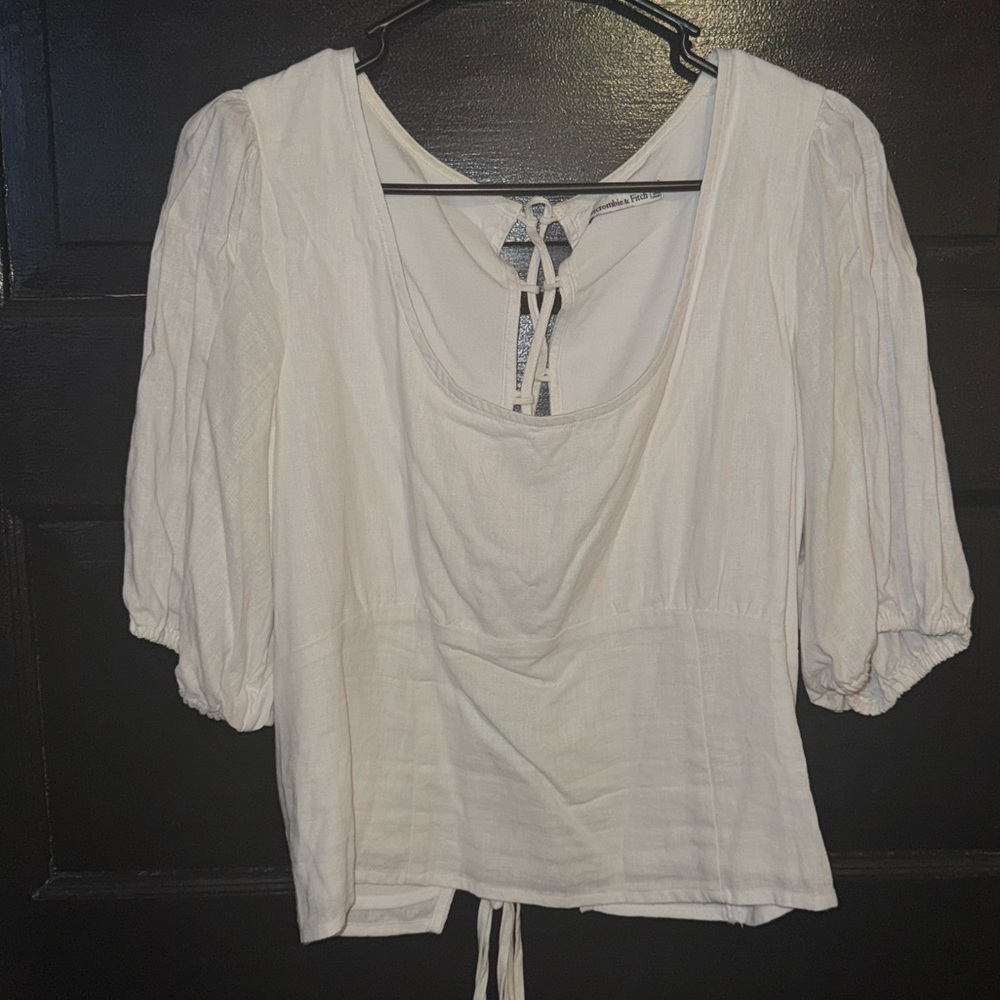 Abercrombie & Fitch White 3/4 Sleeve Blouse with Tie Open Back